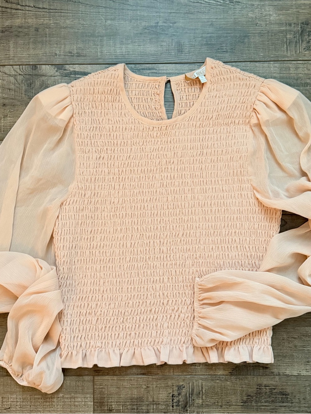Wayf Peach Smocked Top with Ruffled Edge